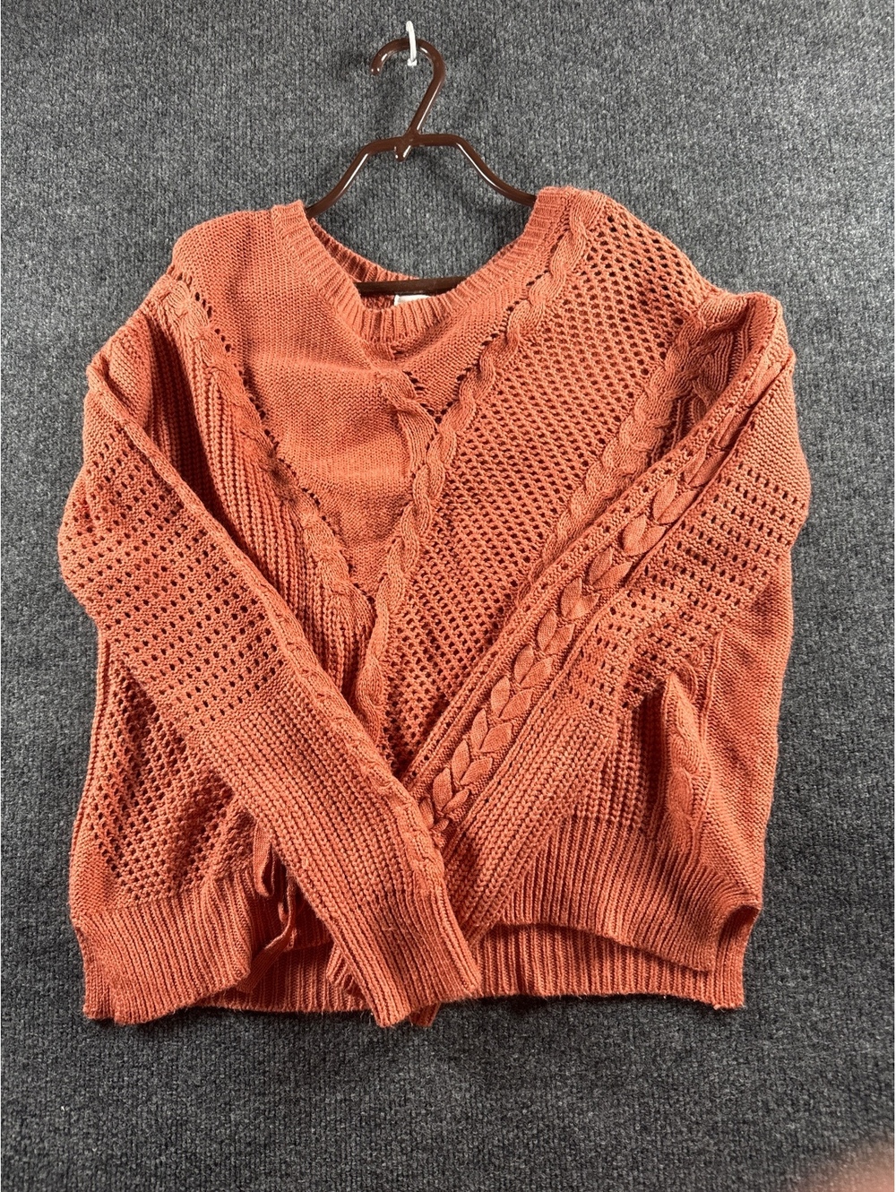june & hudson Medium Rust Orange Cable Knit Sweater